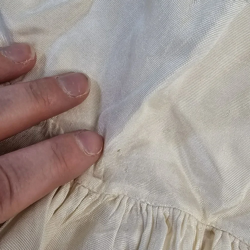 Vintage Baby Doll Dress Short Sleeve Bishop Smocked Beige Snap Fitted Bodice